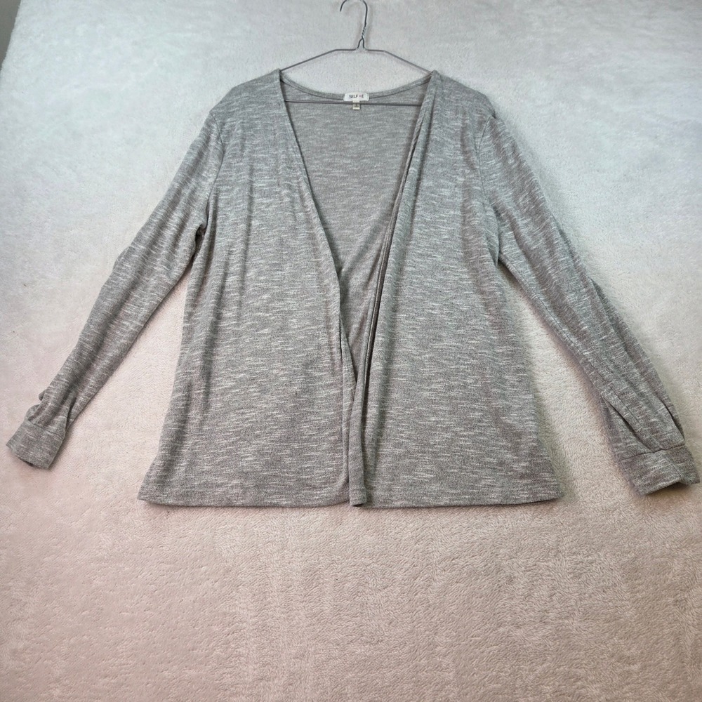 Selfie Womens Gray Space Dye Open Front Cardigan Lace Up Sleeve Grommet Large